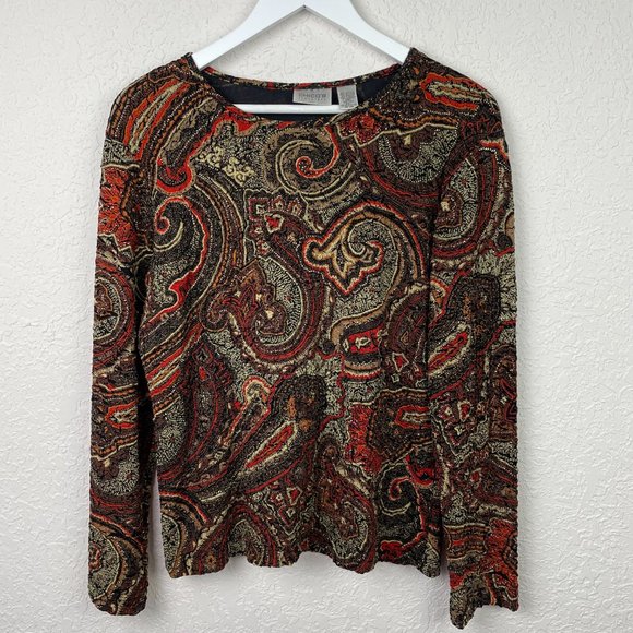 CHICOS Travelers Womens 1/M/8 Scroll Print Multicolor Long Sleeve Top Blouse - Picture 2 of 9